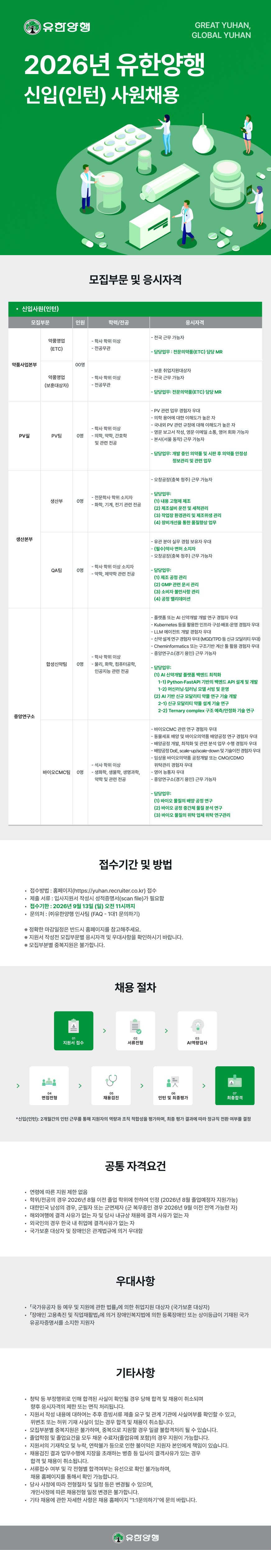 유한양행 2026년 유한양행 신입(인턴)사원채용 채용공고